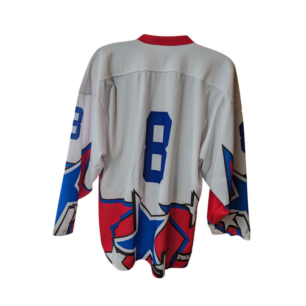 Projoy Hockey Jersey #8 Adult Large White Red Blue Stars Graphic Canada Vintage - Picture 4 of 16